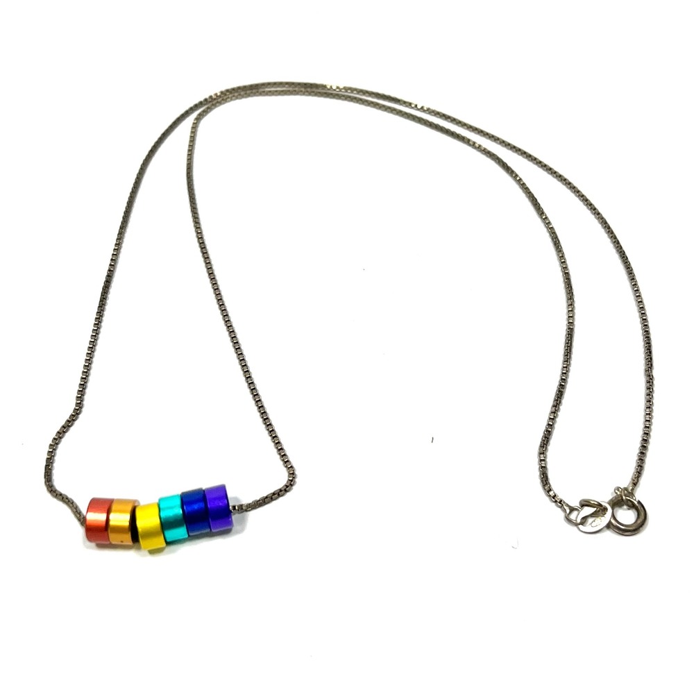 LGBTQ Pride Rainbow Barrel Bead Necklace Colorful Unisex Pendant Chain Gay June - Picture 2 of 7